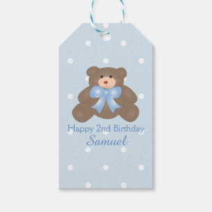 Cute Pastel Blue Ribbon Teddy Bear Boy Birthday Cadeaulabel