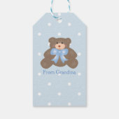Cute Pastel Blue Ribbon Teddy Bear Boy Birthday Cadeaulabel (Achterkant)