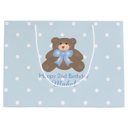 Cute Pastel Blue Ribbon Teddy Bear Boy Birthday Large Cadeautasje (Voorkant)