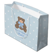 Cute Pastel Blue Ribbon Teddy Bear Boy Birthday Large Cadeautasje (Achterkant Gekanteld)