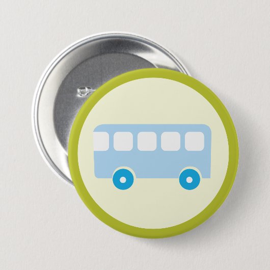 Cute Pastel Blue School Bus Icon Ronde Button 7,6 Cm (Voorkant /achterkant)