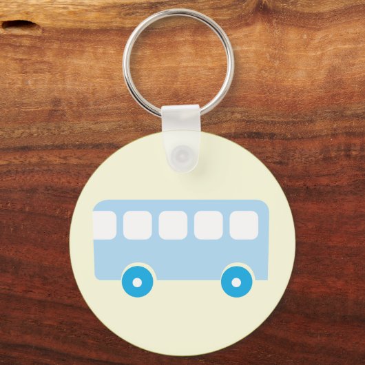 Cute Pastel Blue School Bus Icon Sleutelhanger (Achterkant)