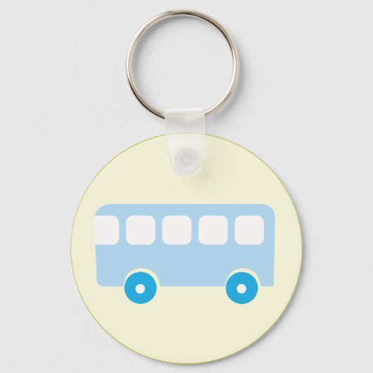 Cute Pastel Blue School Bus Icon Sleutelhanger (Achterkant)