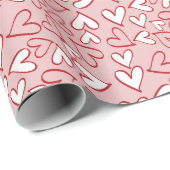 Cute Pastel Blush Pink Red Hearts Patroon Cadeaupapier (Rol Hoek)