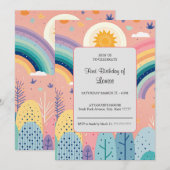 Cute Pastel Boho Regenboog & Zon Boven Bos  Kaart (Voorkant / Achterkant)