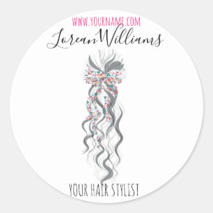 Cute Pastel Bruid Golvend Kapsel Kapsalon Bloemen Ronde Sticker