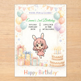 Cute Pastel Bunny Birthday Invitation Acryl Uitnodigingen