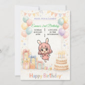Cute Pastel Bunny Birthday Invitation Kaart (Voorkant)