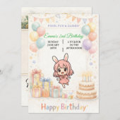 Cute Pastel Bunny Birthday Invitation Kaart (Voorkant / Achterkant)
