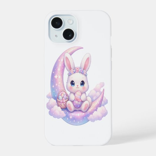 Cute Pastel Bunny iPhone Case – Moon Aesthetic iPhone 15 Case (Achterkant)