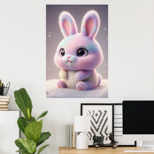 Cute Pastel Bunny – Kawaii Rabbit Poster Art (Thuiskantoor)