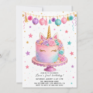 Cute Pastel Cake Smash Feest Uitnodiging voor Meis