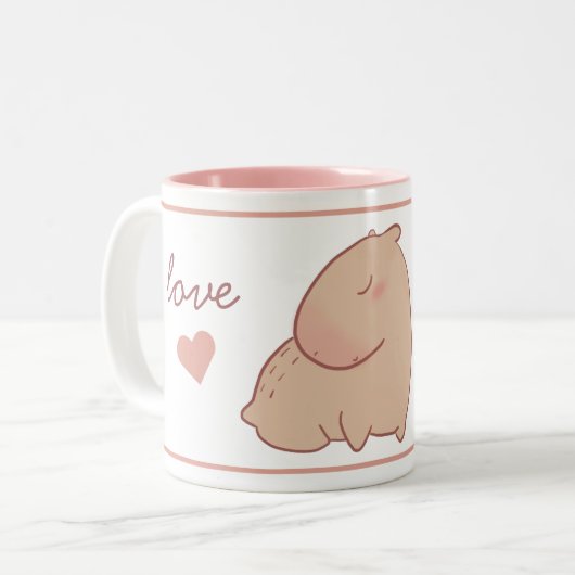 Cute pastel capybara tweekleurige koffiemok (Voorkant links)