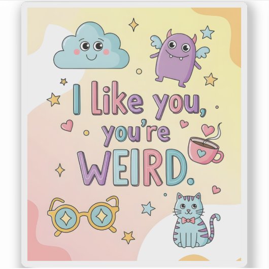 Cute Pastel Cat Monster Kawaii Art Sticker (Voorkant)