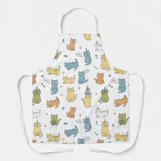 Cute Pastel Cat Pattern Apron Gift For Cat Lovers Schort (Voorkant)