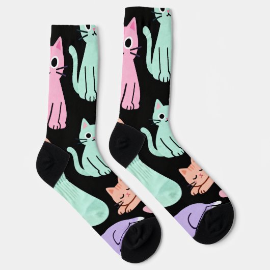 Cute Pastel Cats Crew Socks – Kitty Sokken (Rechts)