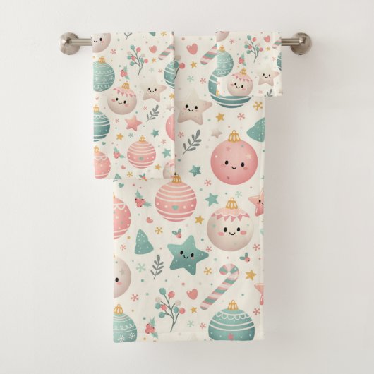 Cute Pastel Christmas Pattern Ornaments and Stars Bad Handdoek (Insitu)