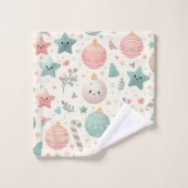 Cute Pastel Christmas Pattern Ornaments and Stars Bad Handdoek (Wasdoekje)