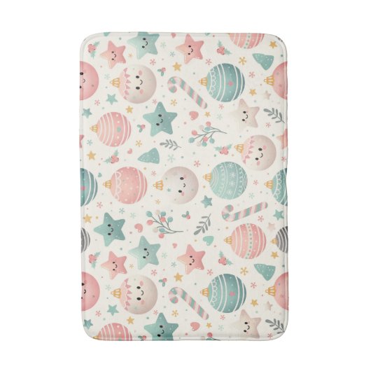 Cute Pastel Christmas Pattern Ornaments and Stars Badmat (Voorkant Verticaal)