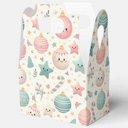 Cute Pastel Christmas Pattern Ornaments and Stars Bedankdoosjes (Open)
