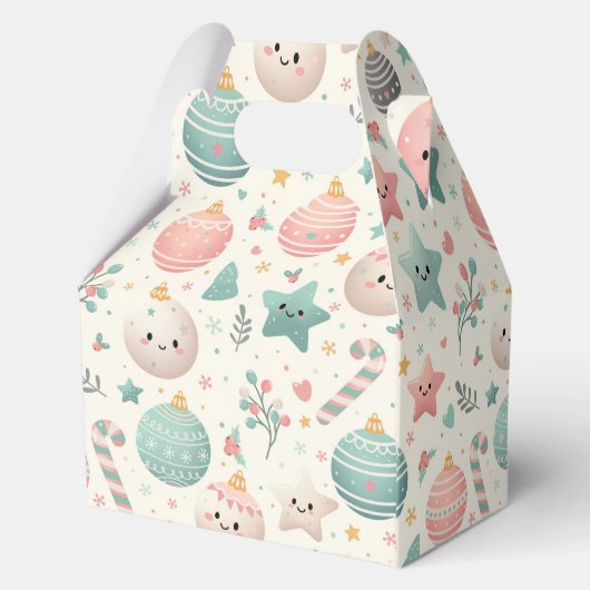 Cute Pastel Christmas Pattern Ornaments and Stars Bedankdoosjes (Achterkant)