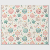 Cute Pastel Christmas Pattern Ornaments and Stars Cadeaupapier (Vlak)