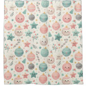 Cute Pastel Christmas Pattern Ornaments and Stars Douchegordijn (Voorkant)