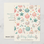 Cute Pastel Christmas Pattern Ornaments and Stars Feestdagenkaart (Voorkant / Achterkant)