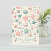 Cute Pastel Christmas Pattern Ornaments and Stars Feestdagenkaart (Staand voorkant)