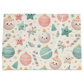 Cute Pastel Christmas Pattern Ornaments and Stars Groot Cadeauzakje (Voorkant)