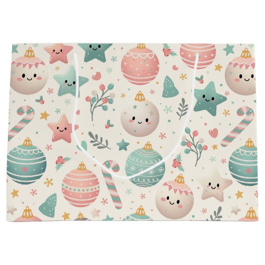 Cute Pastel Christmas Pattern Ornaments and Stars Groot Cadeauzakje (Voorkant)