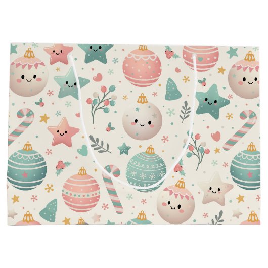 Cute Pastel Christmas Pattern Ornaments and Stars Groot Cadeauzakje (Achterkant)