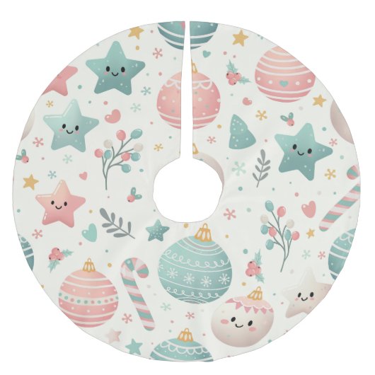 Cute Pastel Christmas Pattern Ornaments and Stars Kerstboom Rok (Voorkant)