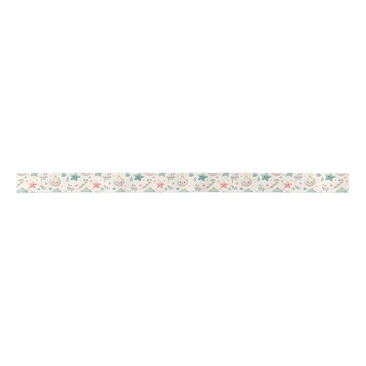 Cute Pastel Christmas Pattern Ornaments and Stars Satijnen Lint (Voorkant)