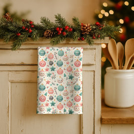 Cute Pastel Christmas Pattern Ornaments and Stars Theedoek