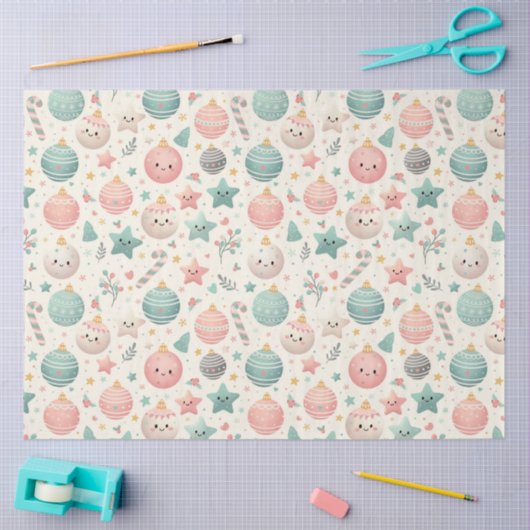 Cute Pastel Christmas Pattern Ornaments and Stars Tissuepapier (Craft)