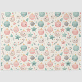 Cute Pastel Christmas Pattern Ornaments and Stars Tissuepapier