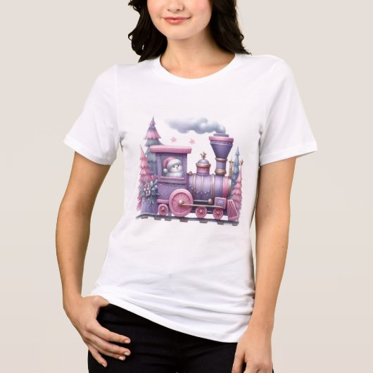 Cute Pastel Christmas Train Illustration Tri-Blend Shirt (Voorkant)