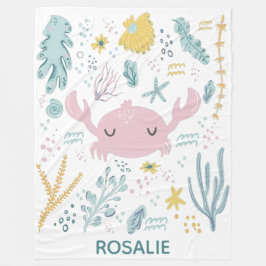 Cute Pastel Crab Underwater Scene op maat Fleece Deken