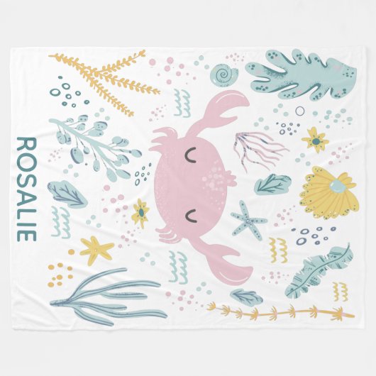 Cute Pastel Crab Underwater Scene op maat Fleece Deken (Voorkant (Horizontaal))