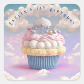 Cute Pastel Cupcake Birthday Vierkante Sticker (Voorkant)