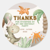 Cute Pastel Dinosaur Birthday Thank You Ronde Sticker (Voorkant)