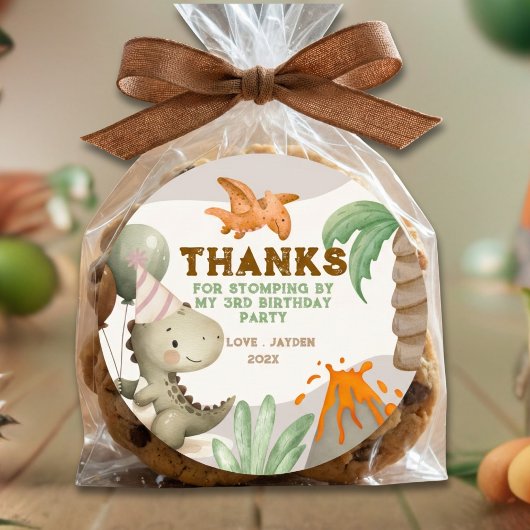 Cute Pastel Dinosaur Birthday Thank You Ronde Sticker