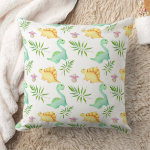 Cute Pastel Dinosaur & Palm Bladeren Patroon Kussen
