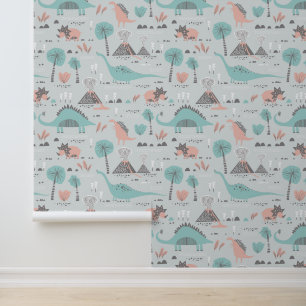Cute Pastel Dinosaur Pattern Behang