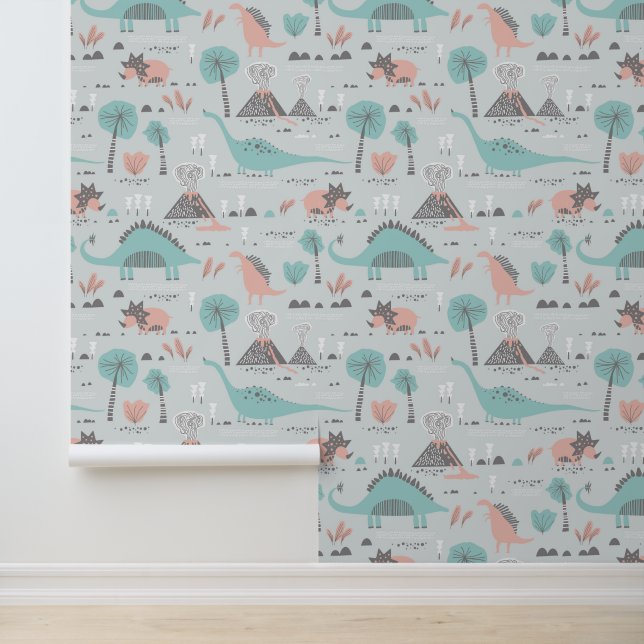 Cute Pastel Dinosaur Pattern Behang (Applicatie)