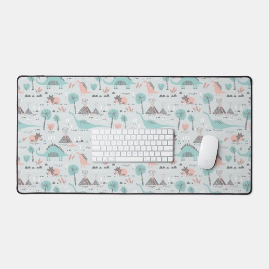Cute Pastel Dinosaur Pattern Bureaumat (Keyboard & Muis)