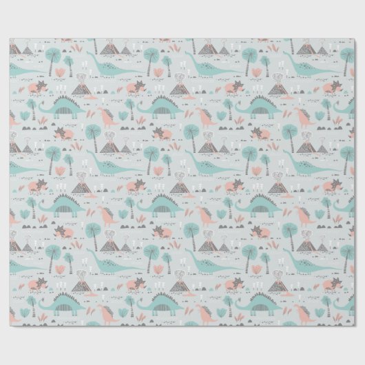 Cute Pastel Dinosaur Pattern Cadeaupapier (Vlak)