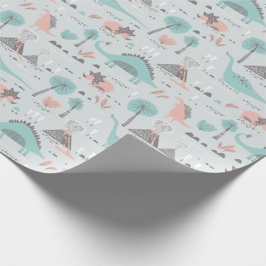 Cute Pastel Dinosaur Pattern Cadeaupapier (Hoek)