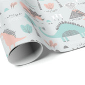 Cute Pastel Dinosaur Pattern Cadeaupapier (Rol Hoek)